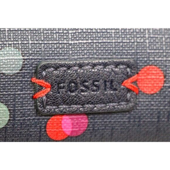 FOSSIL BLUE REAL COATED LEATHER POLKA DOT X-BODY SHOULDER BAG HANDBAG CLUTCH - Picture 3 of 16